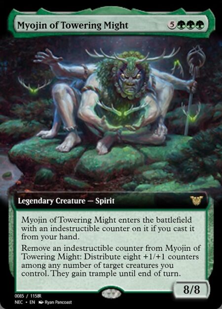 Myojin of Towering Might - Myojin of Towering Might enters the battlefield with an indestructible counter on it if you cast it from your hand.