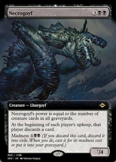 Necrogoyf - Necrogoyf's power is equal to the number of creature cards in all graveyards.