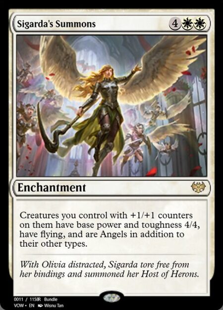 Sigarda's Summons - Creatures you control with +1/+1 counters on them have base power and toughness 4/4