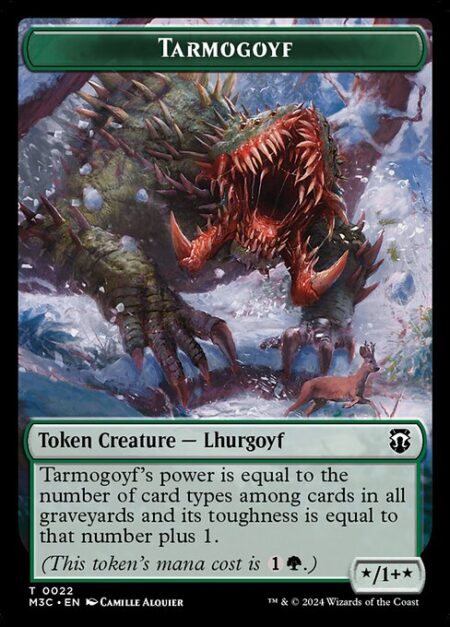 Tarmogoyf - Tarmogoyf's power is equal to the number of card types among cards in all graveyards and its toughness is equal to that number plus 1.