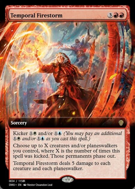 Temporal Firestorm - Kicker {1}{W} and/or {1}{U} (You may pay an additional {1}{W} and/or {1}{U} as you cast this spell.)