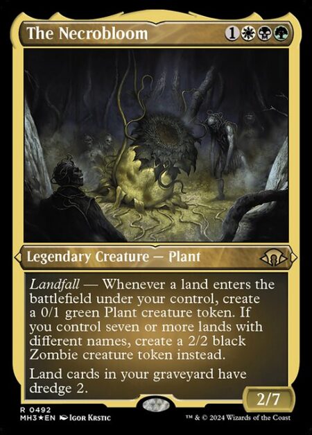 The Necrobloom - Landfall — Whenever a land enters the battlefield under your control