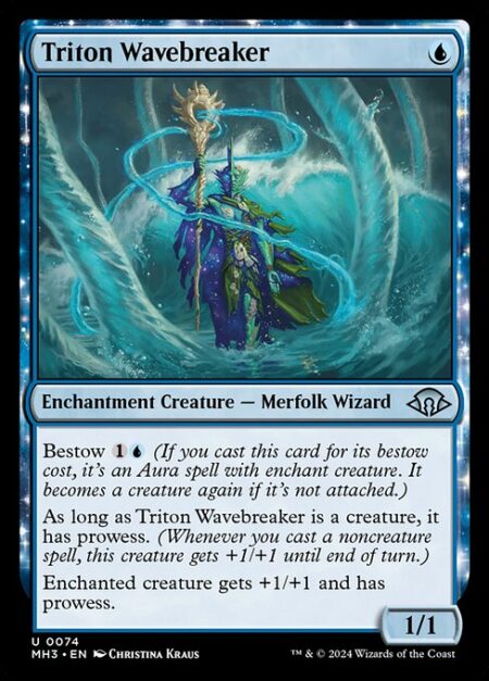 Triton Wavebreaker - Bestow {1}{U} (If you cast this card for its bestow cost