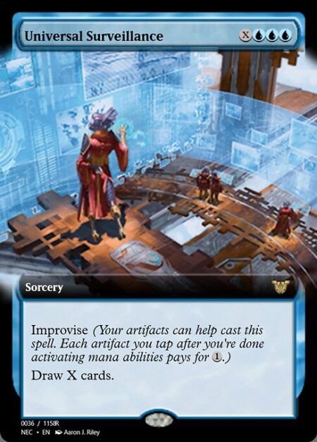 Universal Surveillance - Improvise (Your artifacts can help cast this spell. Each artifact you tap after you're done activating mana abilities pays for {1}.)