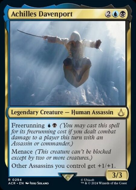 Achilles Davenport - Freerunning {U}{B} (You may cast this spell for its freerunning cost if you dealt combat damage to a player this turn with an Assassin or commander.)