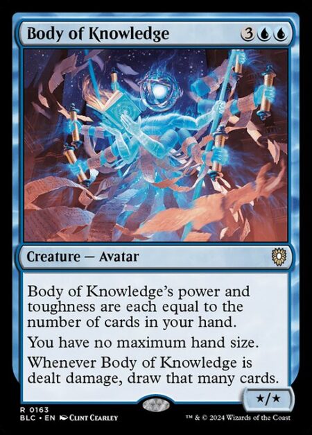 Body of Knowledge - Body of Knowledge's power and toughness are each equal to the number of cards in your hand.