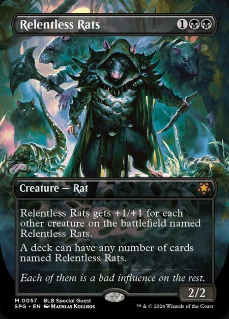 Relentless Rats - Relentless Rats gets +1/+1 for each other creature on the battlefield named Relentless Rats.