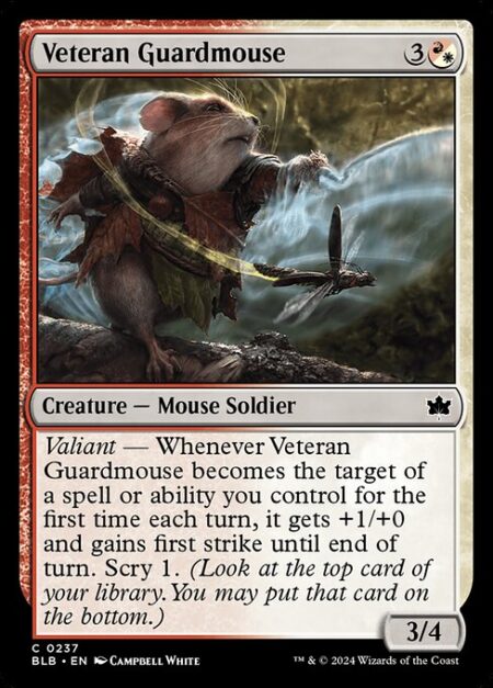 Veteran Guardmouse - Valiant — Whenever Veteran Guardmouse becomes the target of a spell or ability you control for the first time each turn