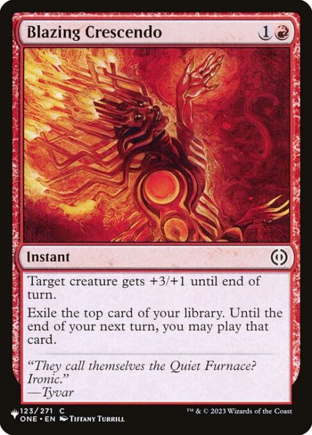 Blazing Crescendo - Target creature gets +3/+1 until end of turn.