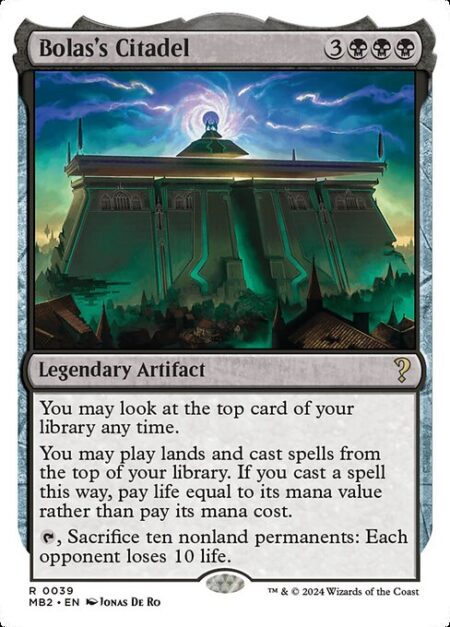 Bolas's Citadel - You may look at the top card of your library any time.