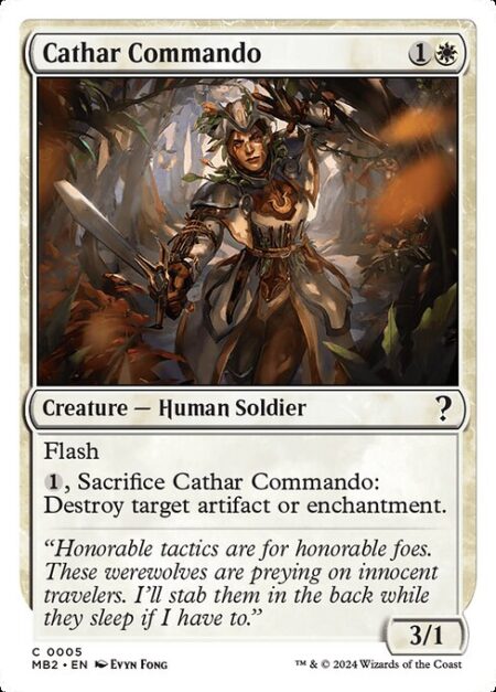 Cathar Commando - Flash (You may cast this spell any time you could cast an instant.)