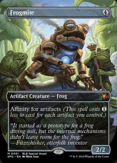 Frogmite - Affinity for artifacts (This spell costs {1} less to cast for each artifact you control.)