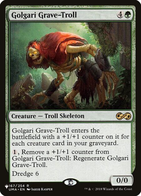 Golgari Grave-Troll - Golgari Grave-Troll enters with a +1/+1 counter on it for each creature card in your graveyard.