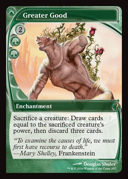 Greater Good - Sacrifice a creature: Draw cards equal to the sacrificed creature's power