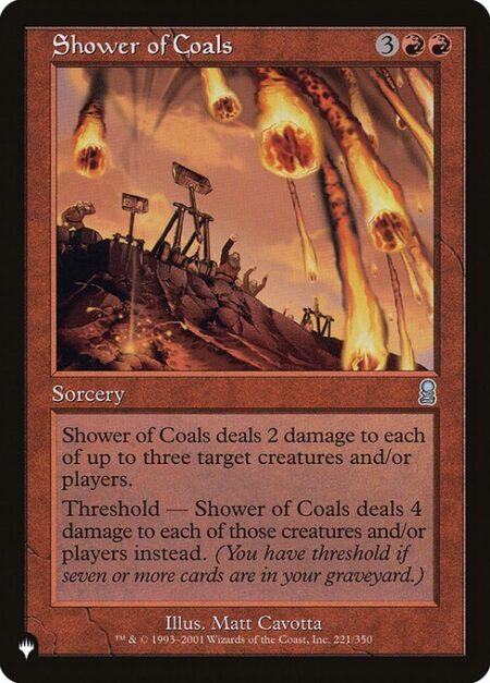 Shower of Coals - Shower of Coals deals 2 damage to each of up to three targets.