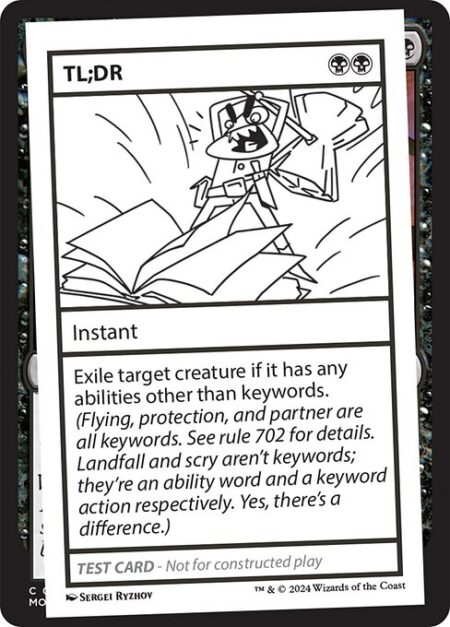 TL;DR - Exile target creature if it has any abilities other than keywords. (Flying