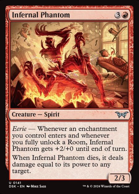 Infernal Phantom - Eerie — Whenever an enchantment you control enters and whenever you fully unlock a Room