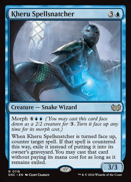 Kheru Spellsnatcher - Morph {4}{U}{U} (You may cast this card face down as a 2/2 creature for {3}. Turn it face up any time for its morph cost.)