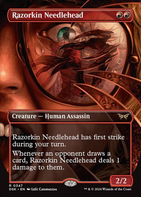 Razorkin Needlehead - Razorkin Needlehead has first strike during your turn.