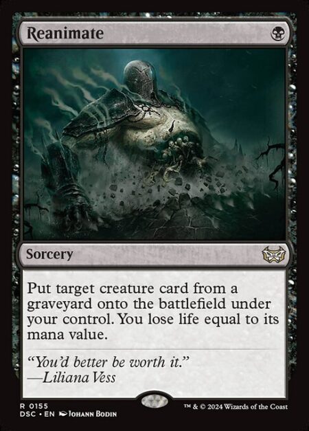 Reanimate - Put target creature card from a graveyard onto the battlefield under your control. You lose life equal to its mana value.