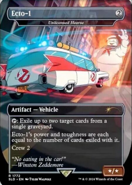 Unlicensed Hearse - {T}: Exile up to two target cards from a single graveyard.