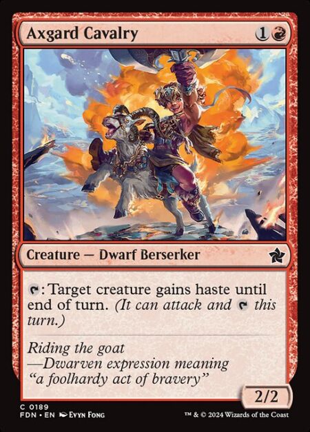 Axgard Cavalry - {T}: Target creature gains haste until end of turn.