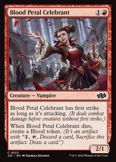 Blood Petal Celebrant - Blood Petal Celebrant has first strike as long as it's attacking.