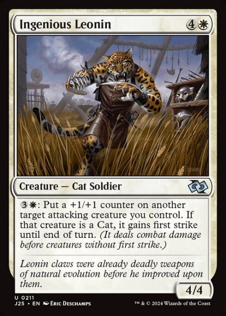 Ingenious Leonin - {3}{W}: Put a +1/+1 counter on another target attacking creature you control. If that creature is a Cat