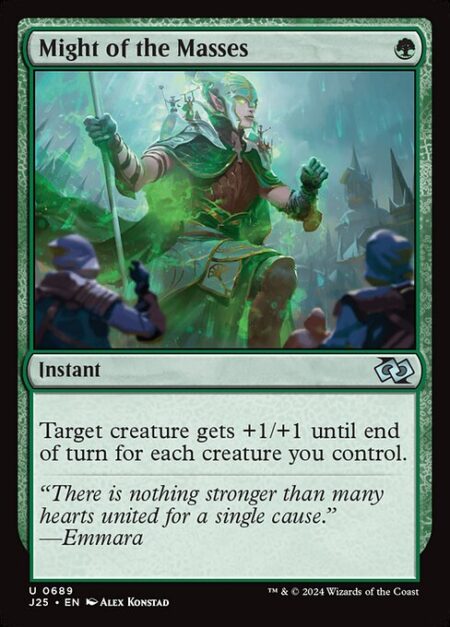 Might of the Masses - Target creature gets +1/+1 until end of turn for each creature you control.