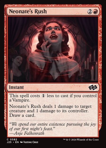 Neonate's Rush - This spell costs {1} less to cast if you control a Vampire.