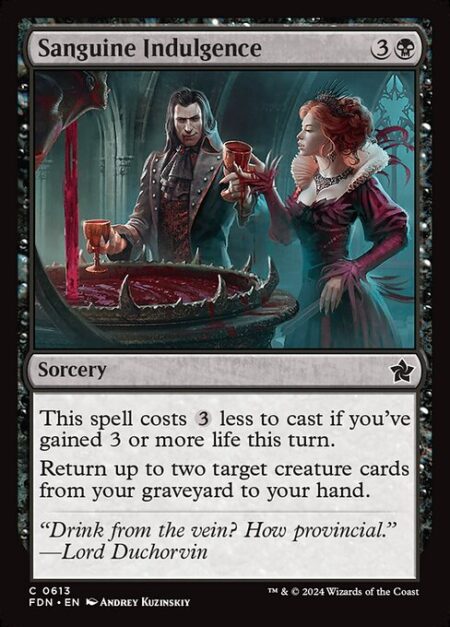 Sanguine Indulgence - This spell costs {3} less to cast if you've gained 3 or more life this turn.