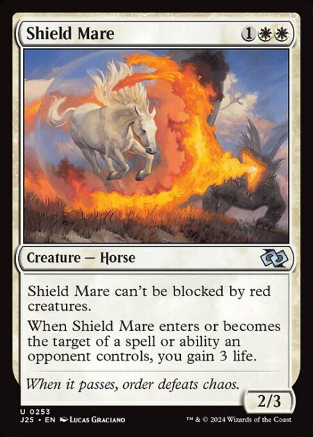 Shield Mare - Shield Mare can't be blocked by red creatures.