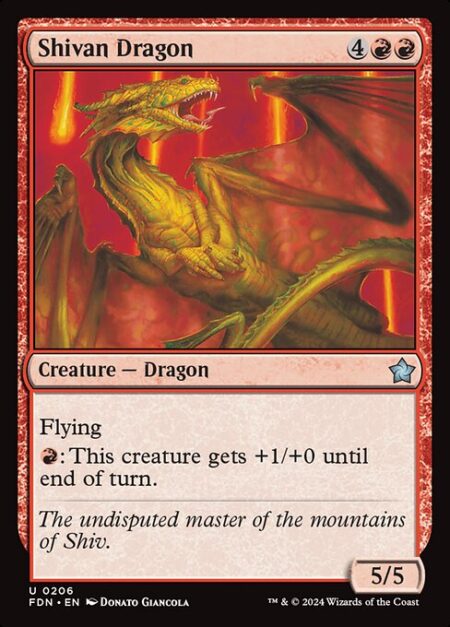 Shivan Dragon - Flying (This creature can't be blocked except by creatures with flying or reach.)