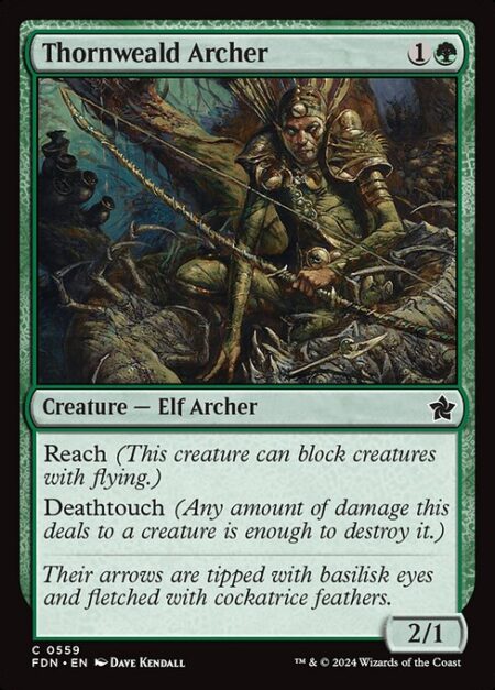 Thornweald Archer - Reach (This creature can block creatures with flying.)