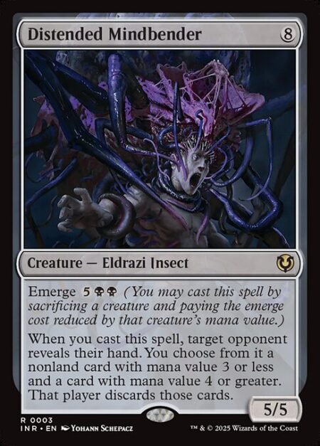 Distended Mindbender - Emerge {5}{B}{B} (You may cast this spell by sacrificing a creature and paying the emerge cost reduced by that creature's mana value.)